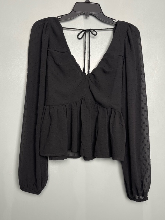 Anthropologie Tops - Anthropologie Peplum Long Sleeve Top Black Polka Dot Women’s Size L
